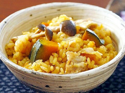 「かき醤油」の旨味！かぼちゃのピラフ風炊き込みご飯